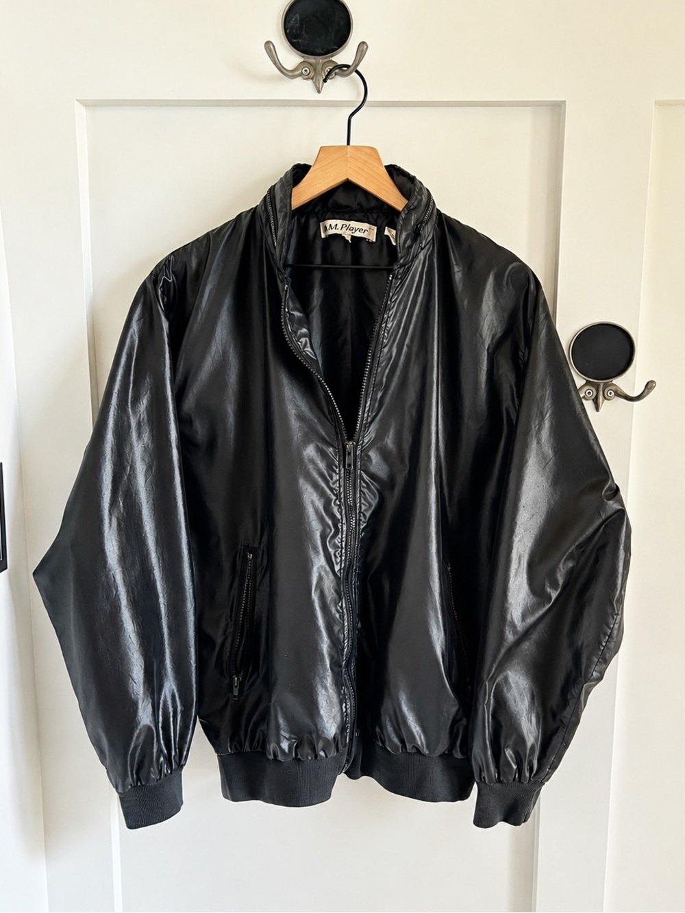 Vintage Black Nylon Windbreaker Jacket Hidden Hood XL